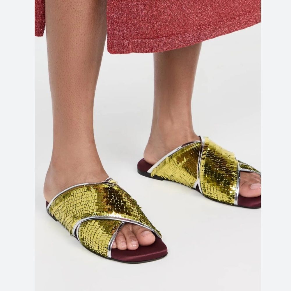 Revolve La DoubleJ Holiday Sequin Crisscross Slide Sandals size 35